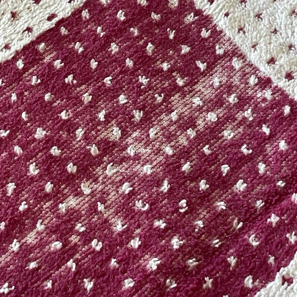Cannon Royal Family Bath Towel Set Of 2 Checkered Burgundy & White Vintage 70s